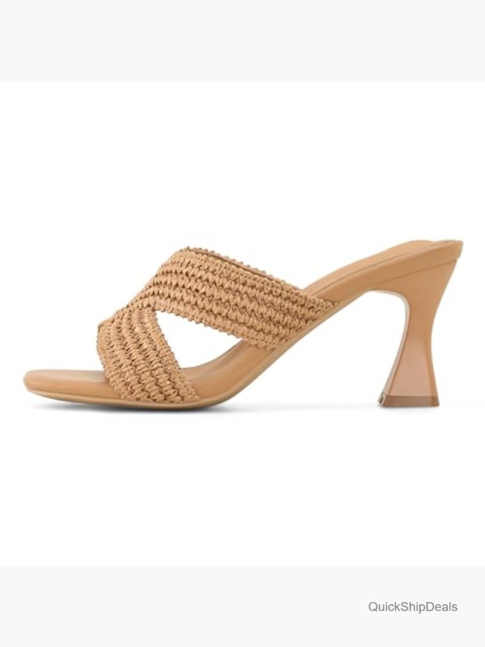 Brown Heeled Mule Sandals, Block Heel, Slip On, Square Toe, Braided Straps - Picture 2 of 4